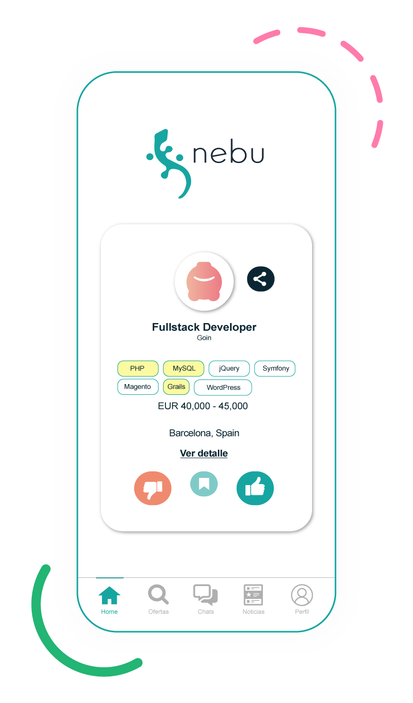 <strong>Encuentra el trabajo y stack que <span class="background-pink"> <a href="https://recruitment.nebuapp.io/candidateRegister">quieres</a> .</span></strong>